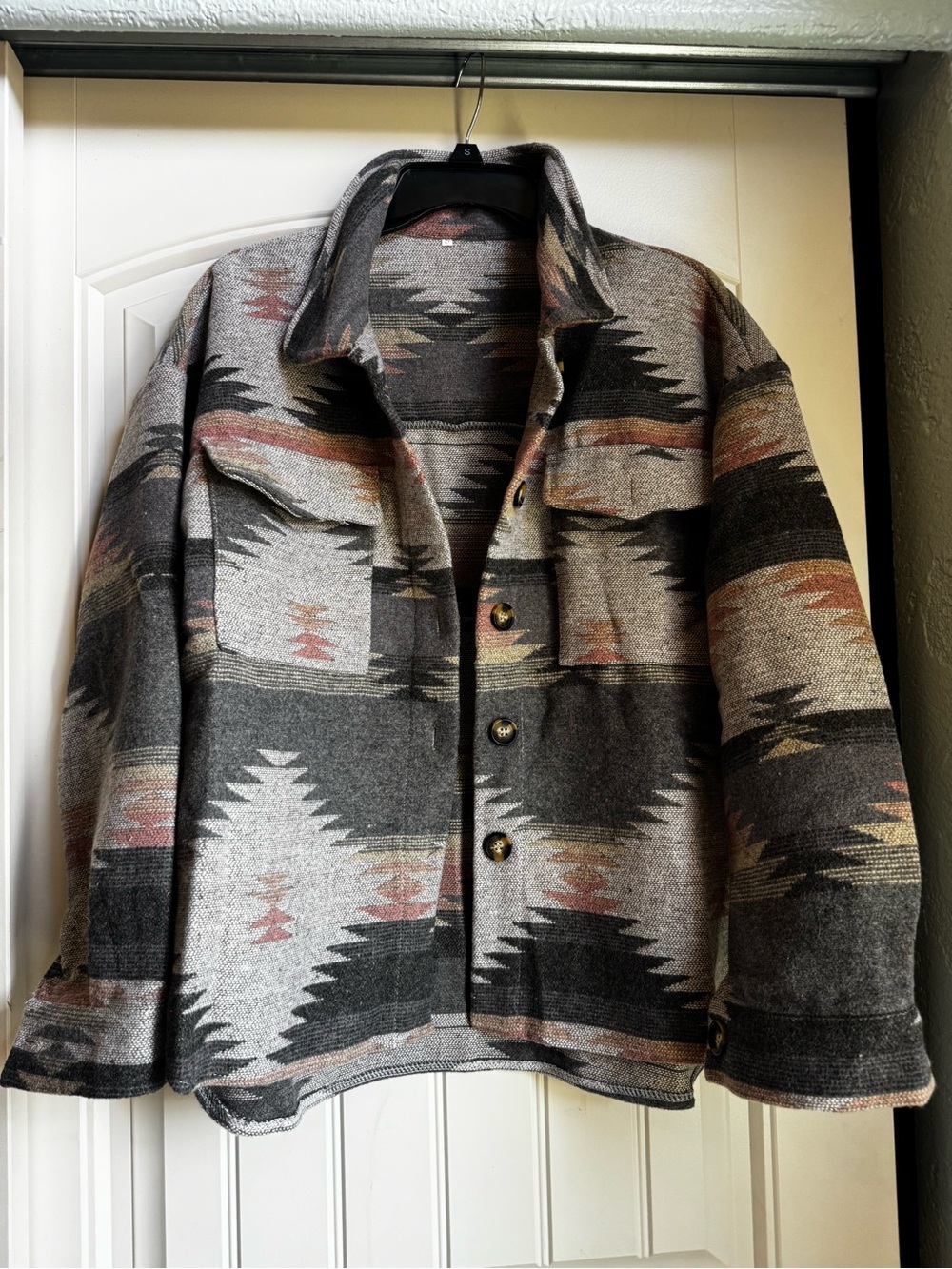 Woven Aztec Shacket Jacket - Gray Multi